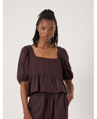 Women's Alva Puff Sleeve Linen Beach Top