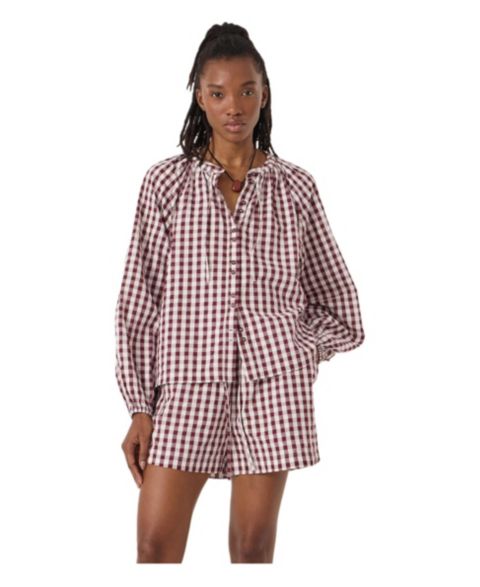 Женская рубашка Hush Elsa Gathered Gingham Beach, цвет: Красный / Белый