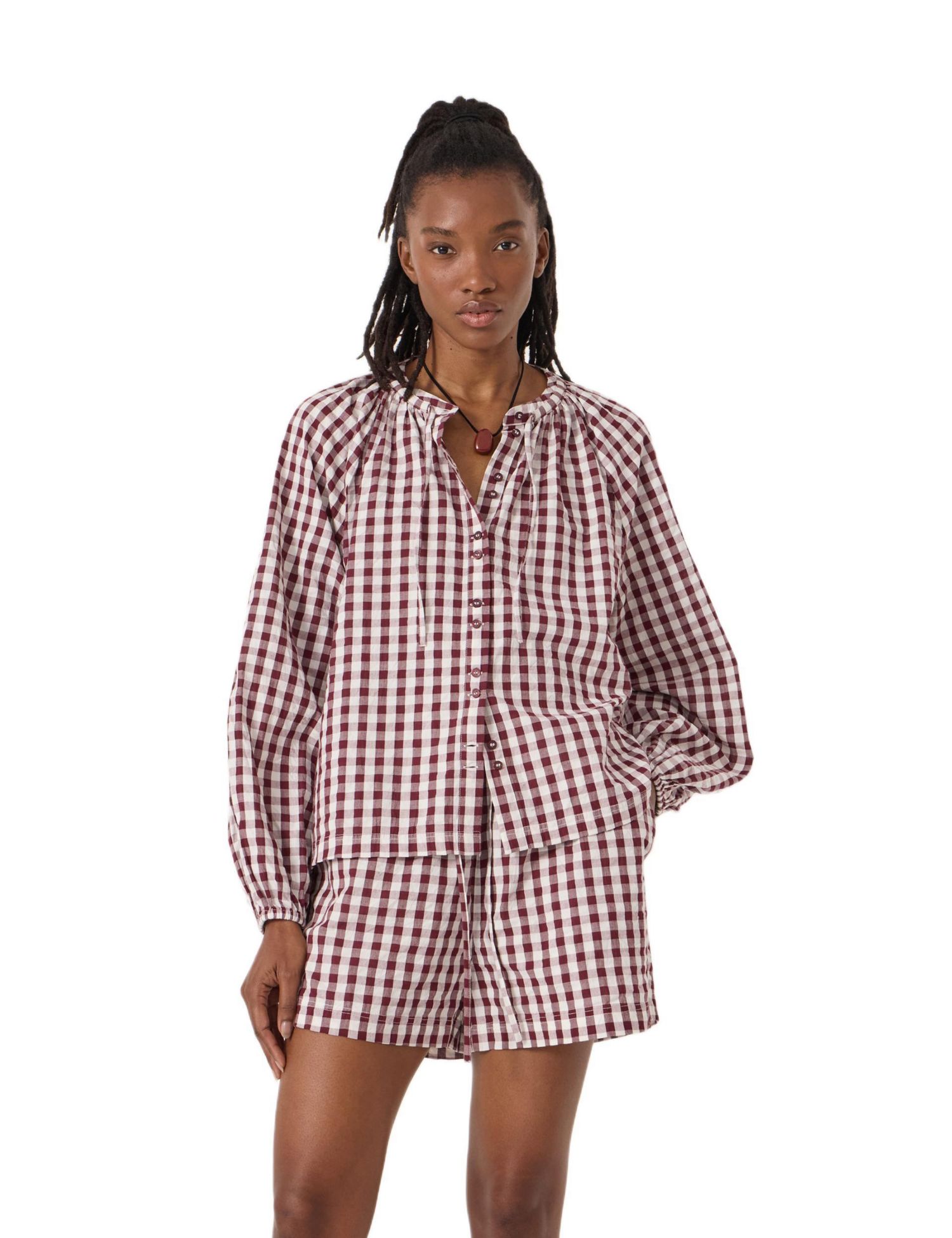 Women's Elsa Gathered Gingham Beach Shirt