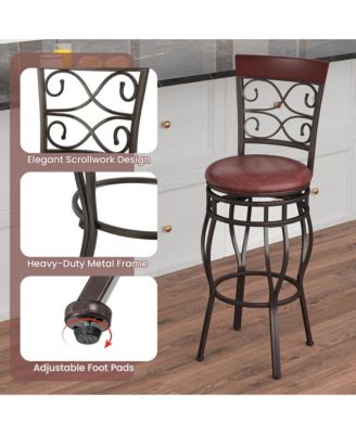Set of 2 Vintage Bar Stools Swivel Padded Seat 30'' Bistro Dining Kitchen Pub Chair High Back