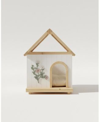 FSC Cedar Floral Carved Transparent Roof Cat House