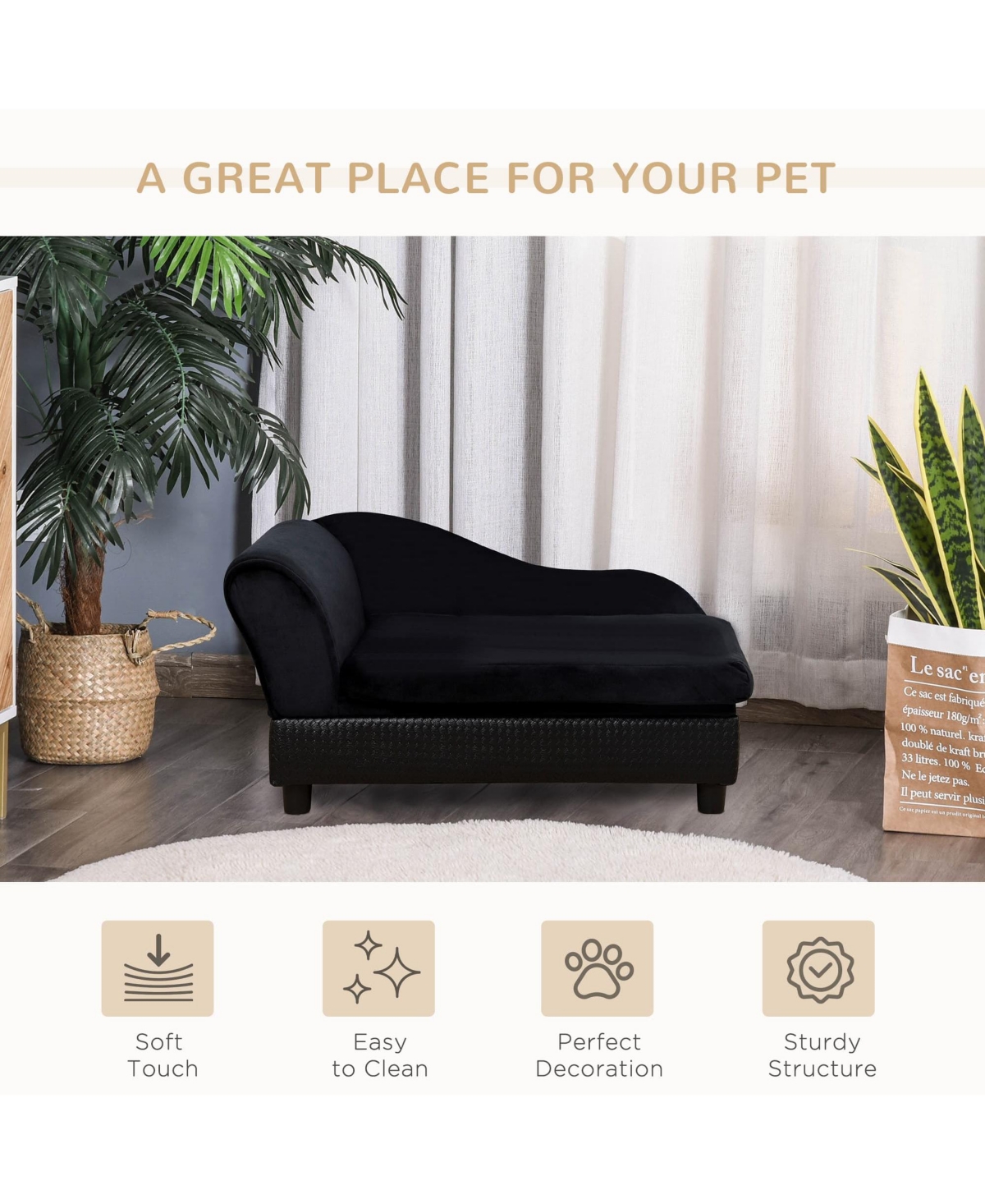 Zeus & Ruta Black Small Cat Sofa with Storage