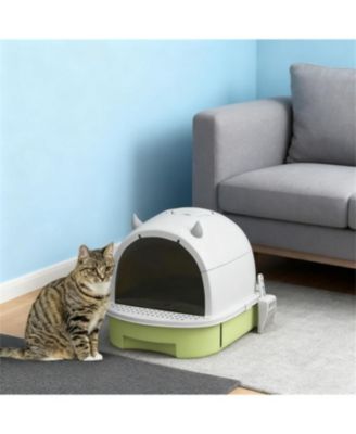 Refreshing Green Cat Litter Box with Lid, Scoop & Bags: A Complete Odor-Control Kit for a Fresher Home