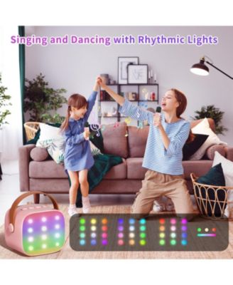 Mini Karaoke Machine Portable Bluetooth Speaker with 2 Wireless Mics LED Lights Christmas Birthday Party Gifts for Kids Adults