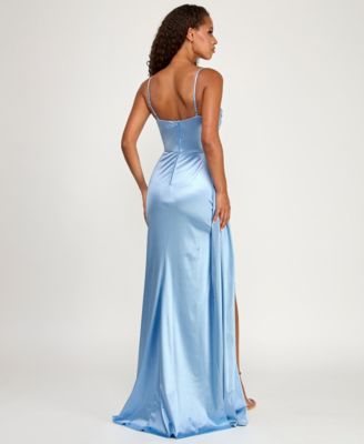 Juniors' Satin Cowlneck Gown
