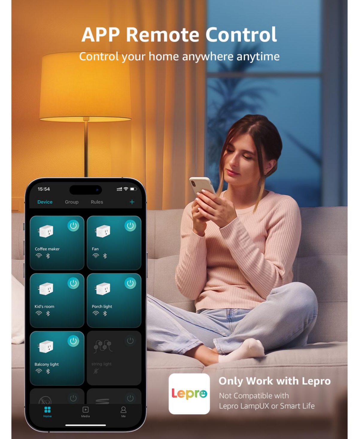 Lepro P1 Indoor Smart Plug, 15A 1800W, Timer, Gruop Control, Enable Alexa Google Assistant, Bluetooth 2.4Ghz Wi-Fi Only