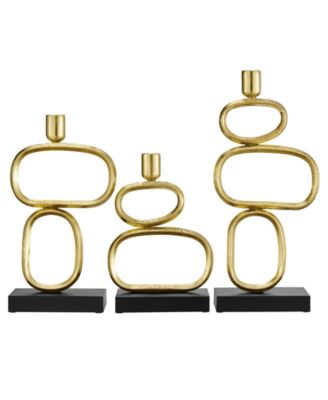 Eduardo Gold and Black Candlestick Candle Holders - Set of 3