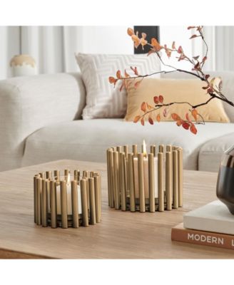 Pela Pillar Ring Warm Gold Midcentury Modern Votive Hurricane Candle Holders - Set of 2