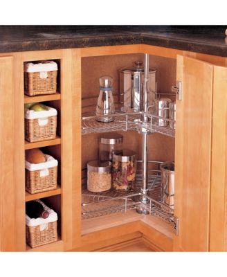 28" Lazy Susan Kidney-Shaped 2-Shelf Corner Cabinet, Chrome, 5472-28CR