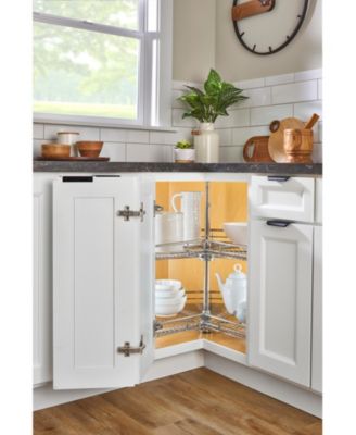 28" Lazy Susan Kidney-Shaped 2-Shelf Corner Cabinet, Chrome, 5472-28CR