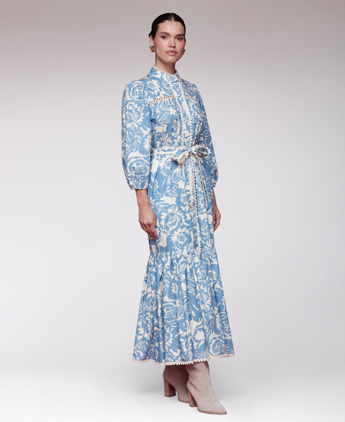 Avec Les Filles Women's Cotton Belted Puffed-Shoulder Dress