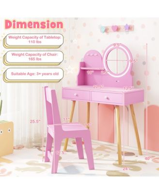 Kids Vanity Set with Lighted Mirror Princess Makeup Dressing Desk & Chair