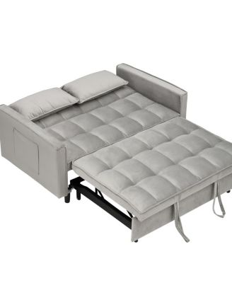 55 Inch Pull Out Sleeper Loveseat Sofa Bed, Convertible Velvet Couch with Pillows and Side Storage Pockets