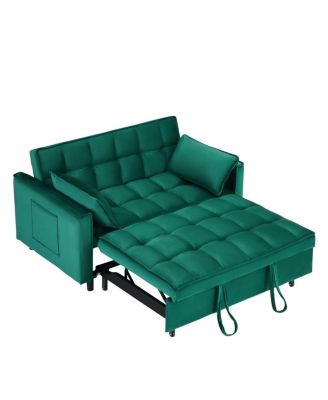 55 Inch Pull Out Sleeper Loveseat Sofa Bed, Convertible Velvet Couch with Pillows and Side Storage Pockets