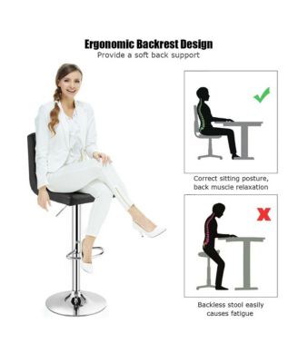 Adjustable Armless Bar Stool Full Back Swivel Kitchen Counter Bar Chair PU Leather