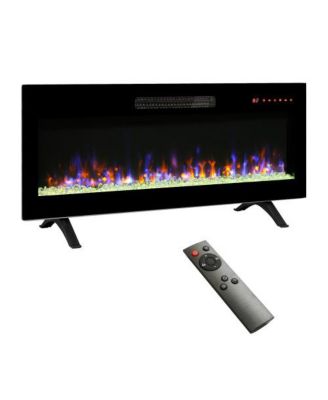 42" recessed ultra-thin wall-mounted electric fireplace with tempered glass, remote, LED heater, multi-color flame & emberbed