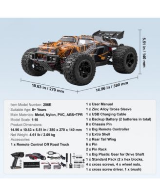 Remote Control Car, 1:10 Scale 4WD Off-Road RC Truck with Adjustable Speed and Wheelie Function for Kids Ages 8+