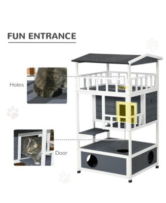 Gray Outdoor Wooden Feral Cat Shelter with Roof
