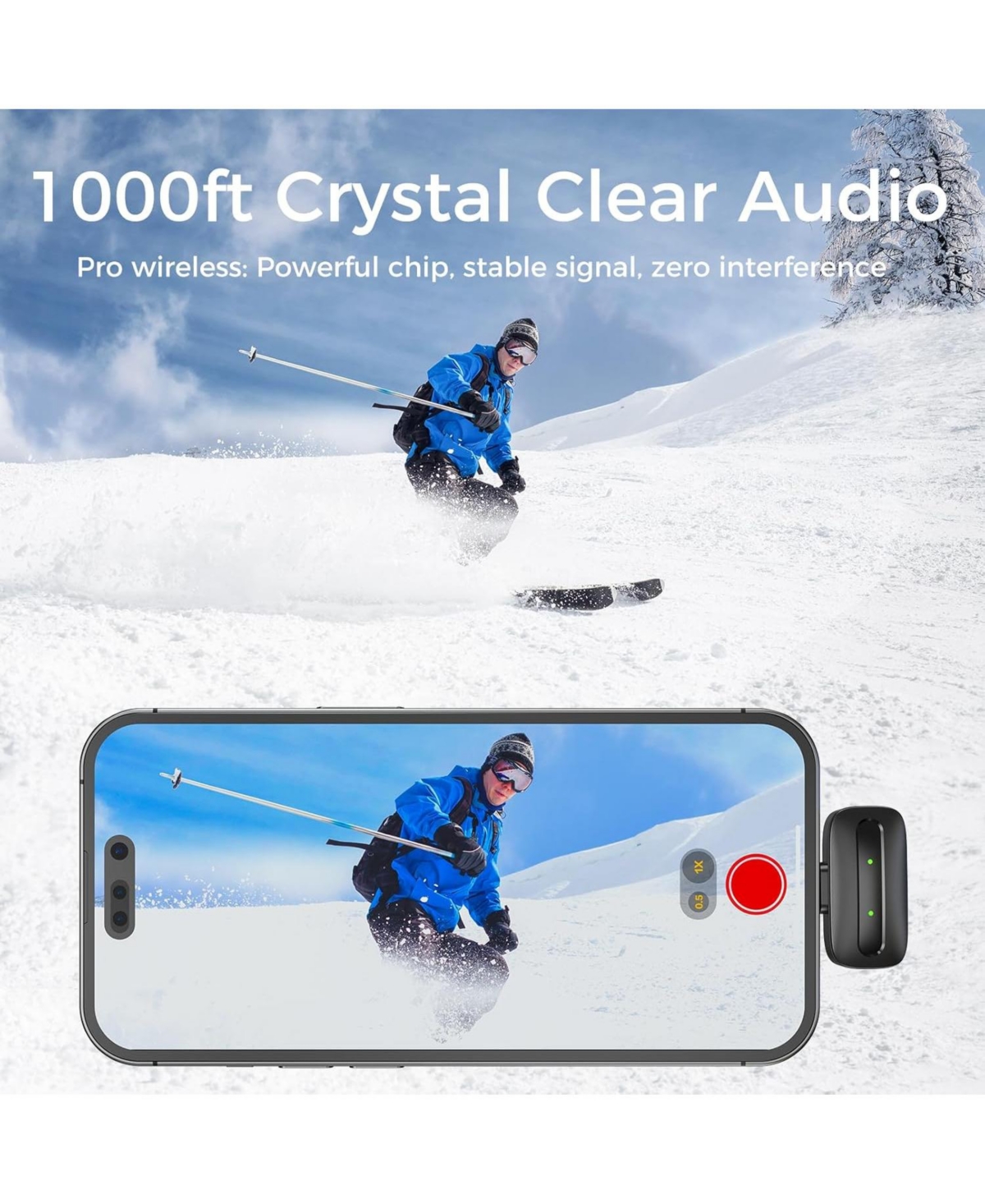 ZealSound Wireless Lavalier Mic for iPhone Android Camera Usb C Lightning 24GHz Noise Cancellation 40H Battery Charging Case 1000ft Range for Vlog