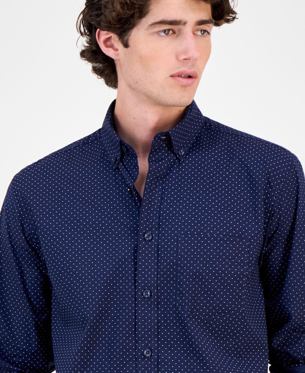 Men's Club Room Micro Dot Print Stretch Cotton Shirt, Created for Macy's