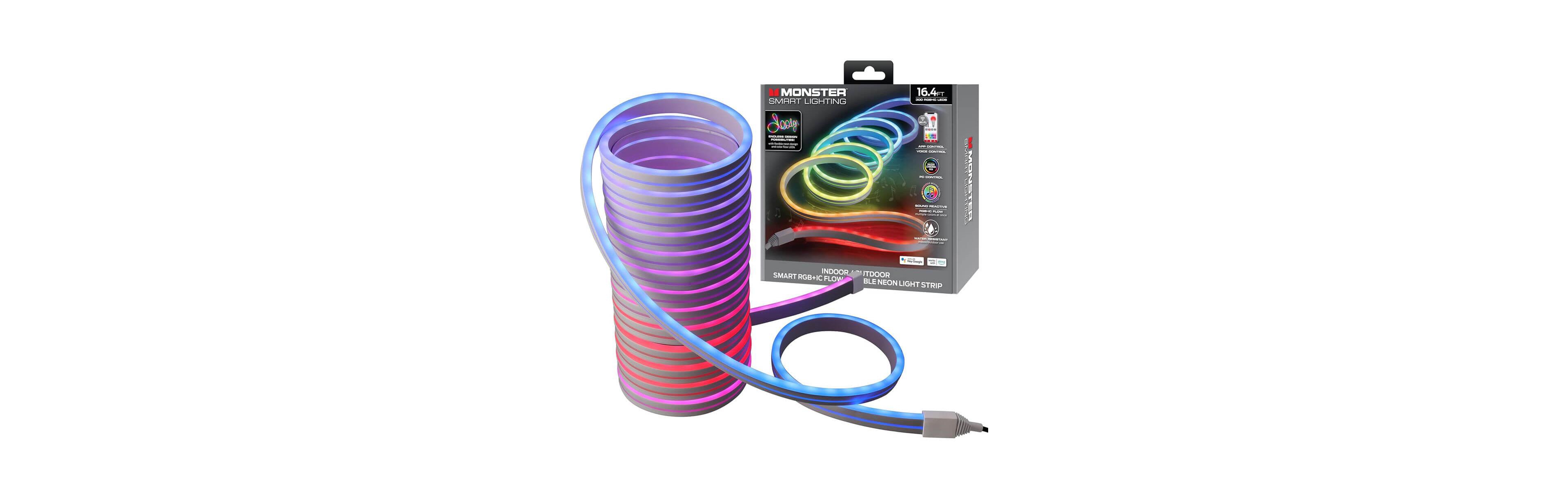 Monster Cable Rgb+Ic Flexible Neon Outdoor Led Smart Light Strip – 16.4 Ft