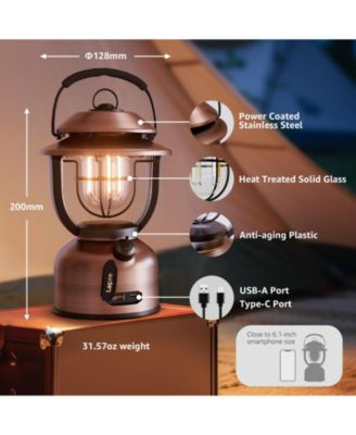 Vintage LED Rechargeable Metal Camping Lantern, Dimmable High Lumen Up to 1000LM, Outdoor Waterproof