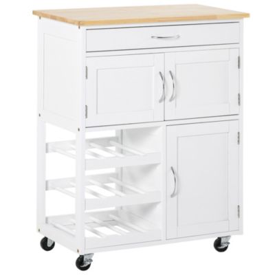 Rolling Portable Small Kitchen Island Cart on Wheels with Solid Wood Top, Carts Mobile Movable with 3 Drawers and Storage Shelves Cabinet