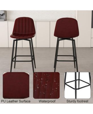 Set of 2 Modern PU Leather Bar Stools with Swivel Base