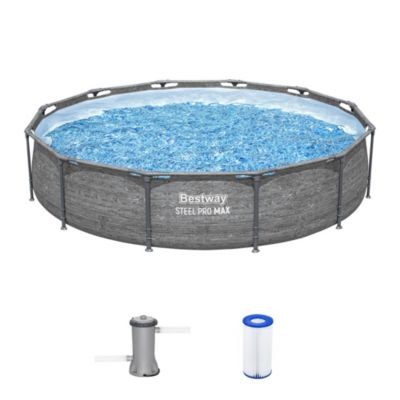Steel Pro MAX 12' x 30" Above Ground Outdoor Swimming Pool Set, Gray