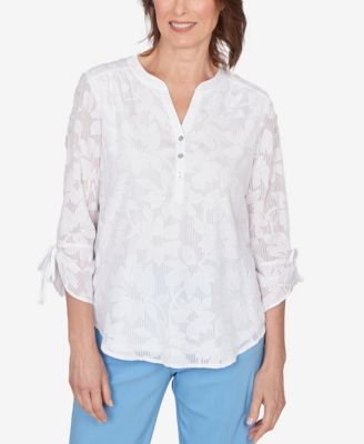 Petite St. Augustine Floral Jacquard Tie Sleeve Henley Top