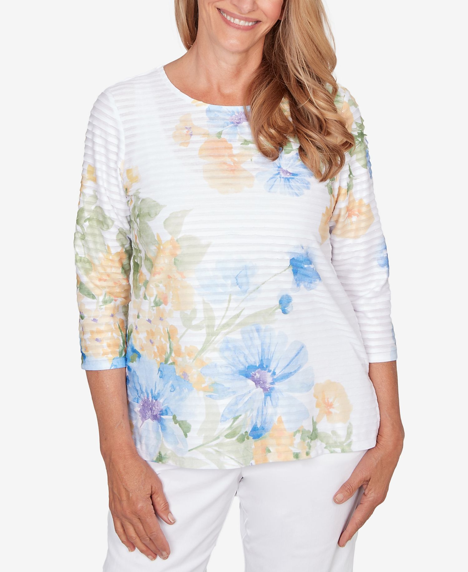 Petite Classic Placed Floral Stripe Top