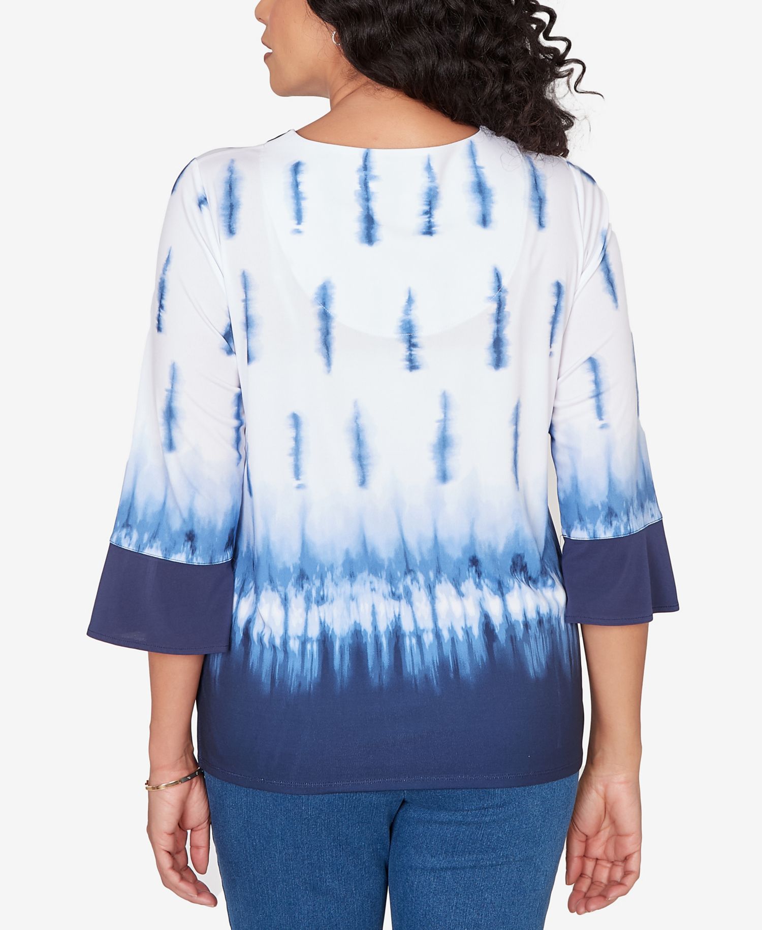Petite Classic Tie Dye Border Split Neck Top