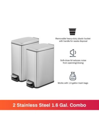 1.6 Gallon Rectangular Step-on Trash Can Set
