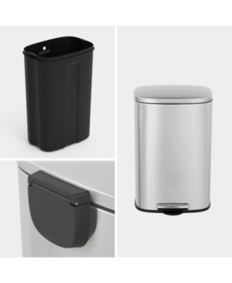 13+2.1 Gal Oval Stainless Steel Step-on Trash Can Set