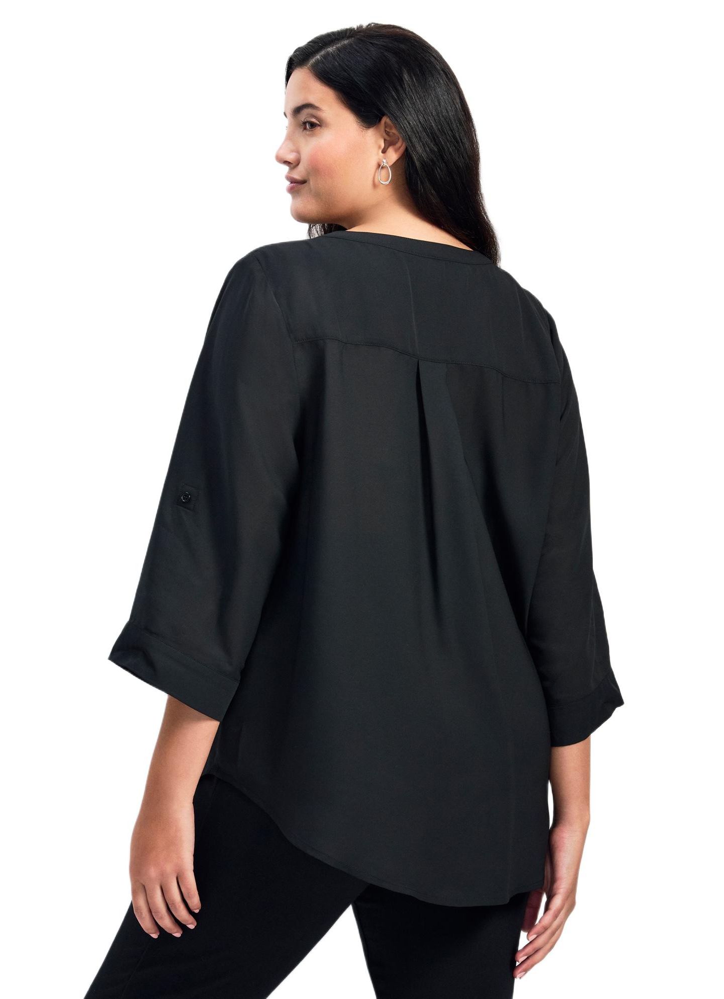Женская блузка Avenue Plus Size Madeline Tab Sleeve, цвет: Чёрный — фото 2