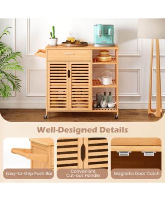 35.5" Kitchen Island Cartwith Lockable Wheels Drawer Open Shelves Towel Bar