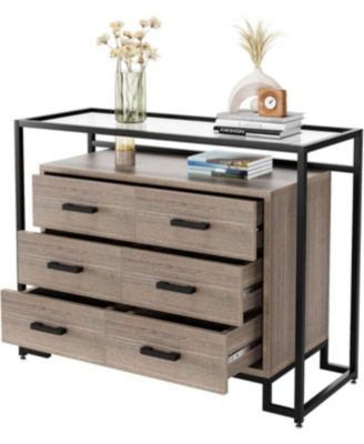 Kitchen Pantry Cabinet with Glass Doors, 6 Drawers, Microwave Rack, Versatile Storage, Mobile Casters, Dining Room Organizer