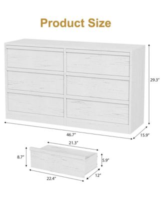 6-Drawer Modern Double Dresser Organizer, Large Storage Wooden Chest for Bedroom, Living Room, Nursery, Hallway, White
