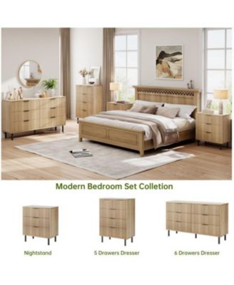 5-Drawer Modern Fluted Wide Wood Dresser, Chest Organizer with Metal Legs, Anti-Tipping for Bedroom, Living Room