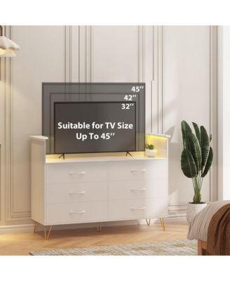 6 Drawer Pink Dresser for Bedroom with LED Light, Modern Storage Chest Organizer