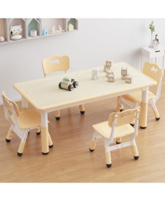 Adjustable Kids Table & 4 Chairs Set, Height Adjustable, Multi-Activity Graffiti Desktop for Ages 2-8, Home, Preschool