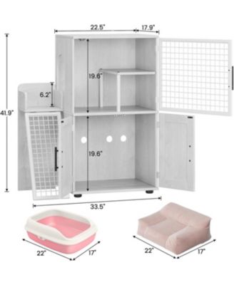 Modern Cat Litter Box Enclosure, Dual Layer Hidden Washroom, Sturdy Ladder, Indoor Cat Cabinet, White