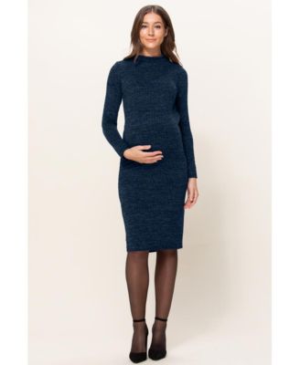 Maternity Mock Neck Long Sleeve Side Slit Sweater Dress