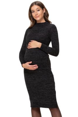 Maternity Mock Neck Long Sleeve Side Slit Sweater Dress