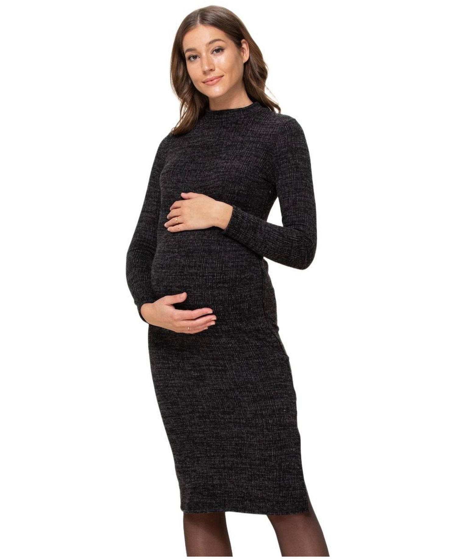 Women's Mock Neck Long Sleeve Side Slit Sweater Dress