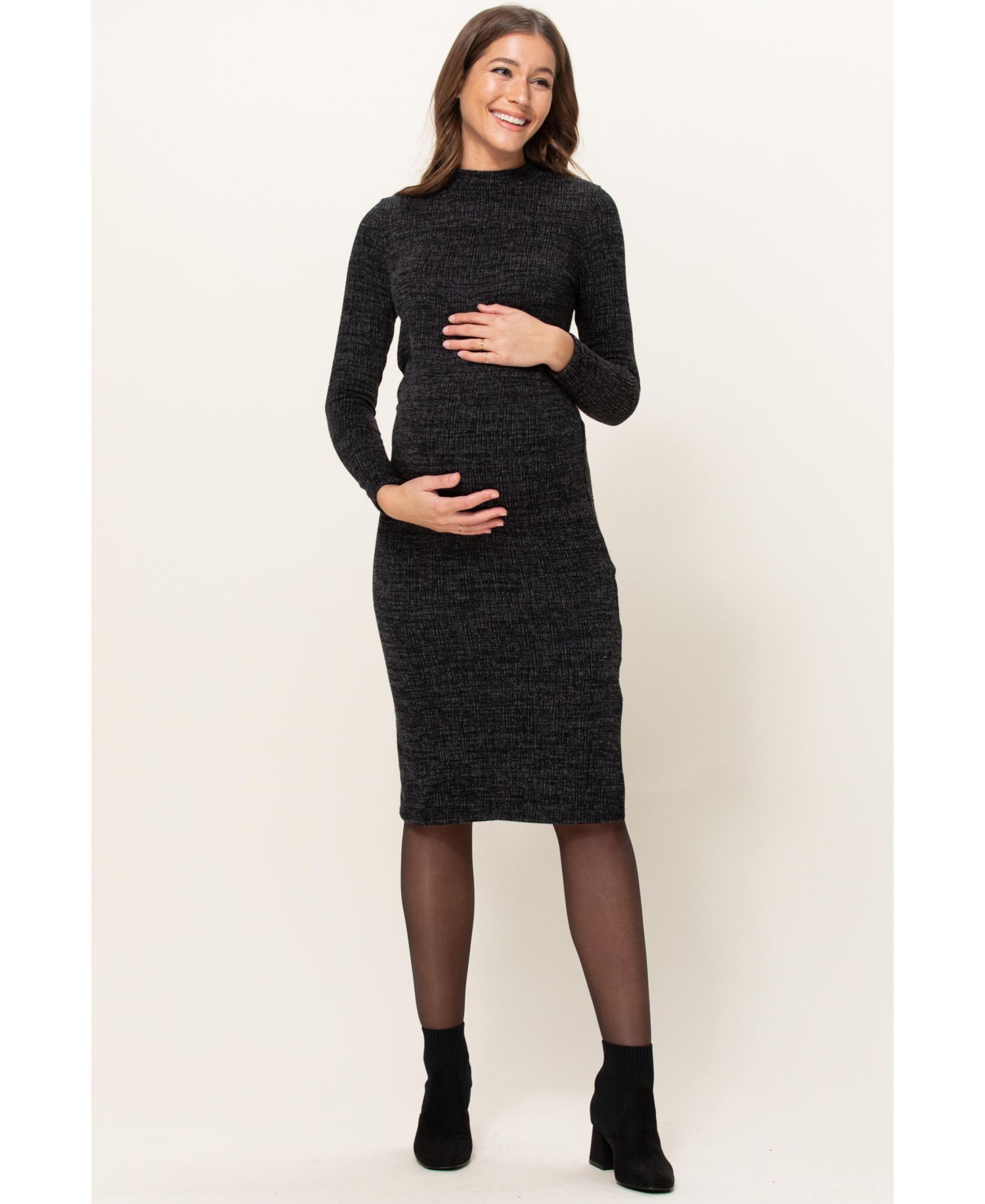 Women's Mock Neck Long Sleeve Side Slit Sweater Dress