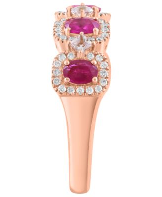 White Sapphire (1-1/20 ct. t.w.), Ruby (7/8 ct. t.w.) and Diamond (1/4 ct. t.w.) Ring in 14k Rose Gold