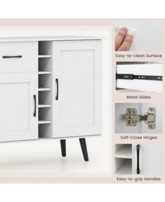 2-Door Wine Bar Cabinet Kitchen Sideboard Buffet with Drawer & Adjustable Shelves