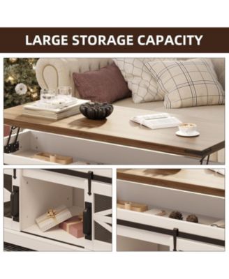 Lift-Top Coffee Table, 47.2" Rustic Wood, Multifunctional Convertible Center Table with Ample Storage, Living Room