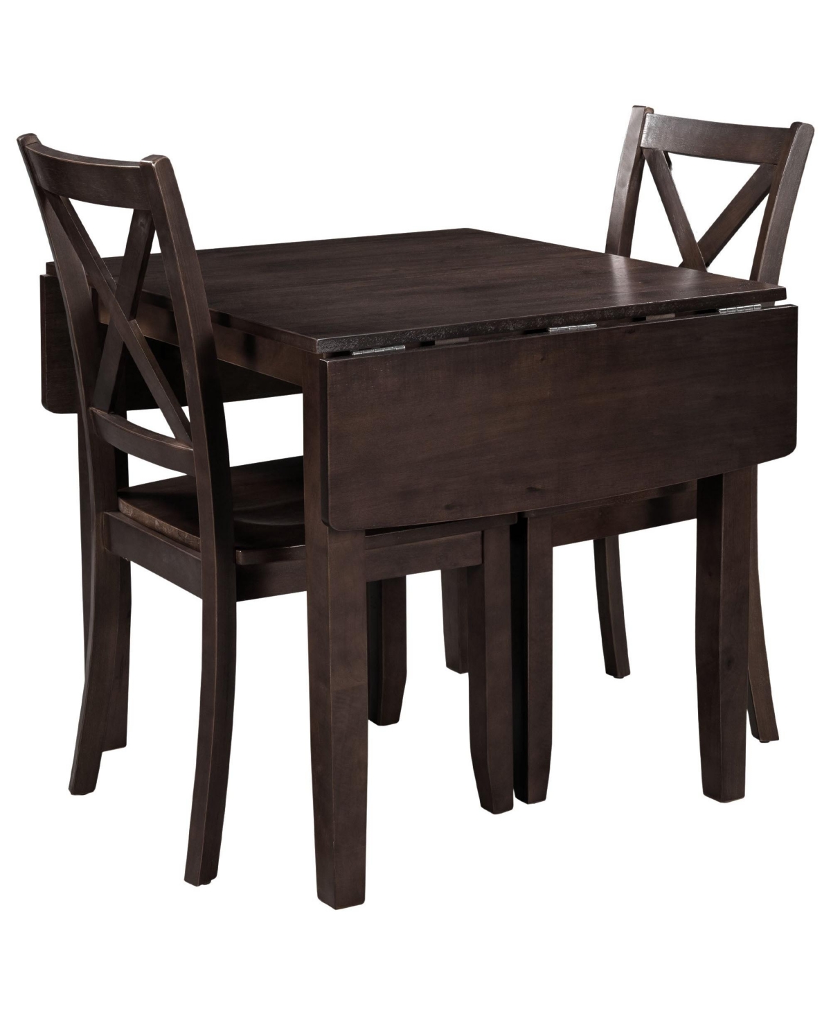 Clihome 3-Piece Wood Drop Leaf Breakfast Nook Dining Table Set with 2 X-back Chairs for Small Places, Espresso